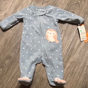 Carter's Blue and White Polka Dot Footie with Owl